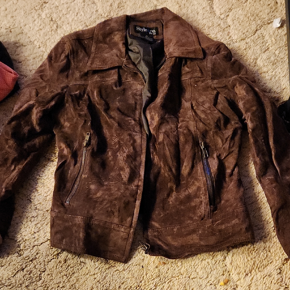 Style & Co. Womens Brown Suede Jacket